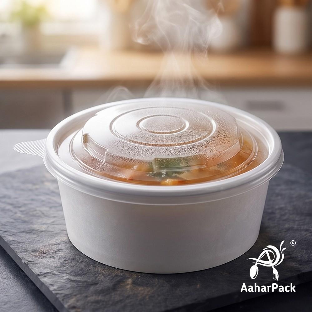 500 ML White Paper Salad  Bowls with PP Lids (Pack of 150) - Microwave Safe Disposable Food Containers | Premium Leak-Proof Takeaway Packaging for Hot Soups, Noodles & Delivery