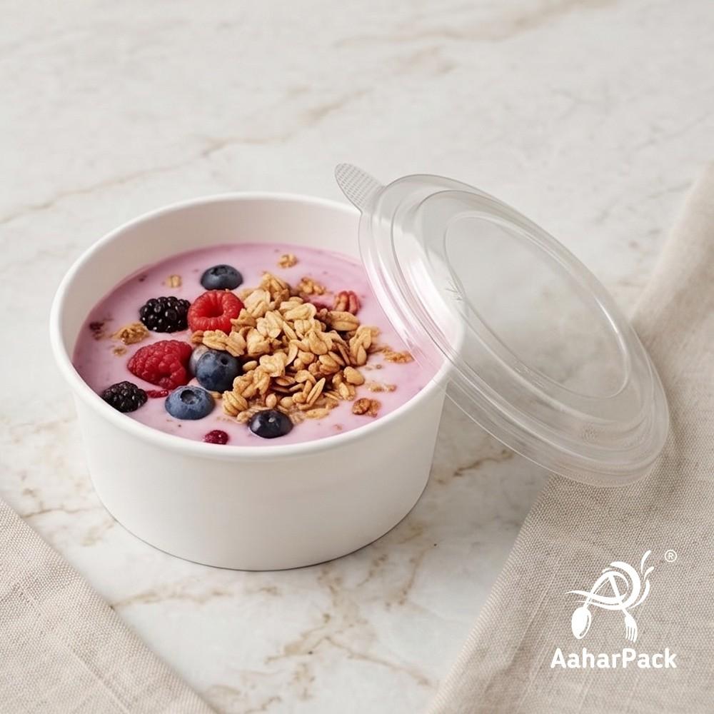 500 ML White Paper Salad Bowls with Clear PET Lids (Pack of 150) - Premium Disposable Food Containers | Leak-Proof Takeaway Packaging for Salads, Poke Bowls & Deli Display