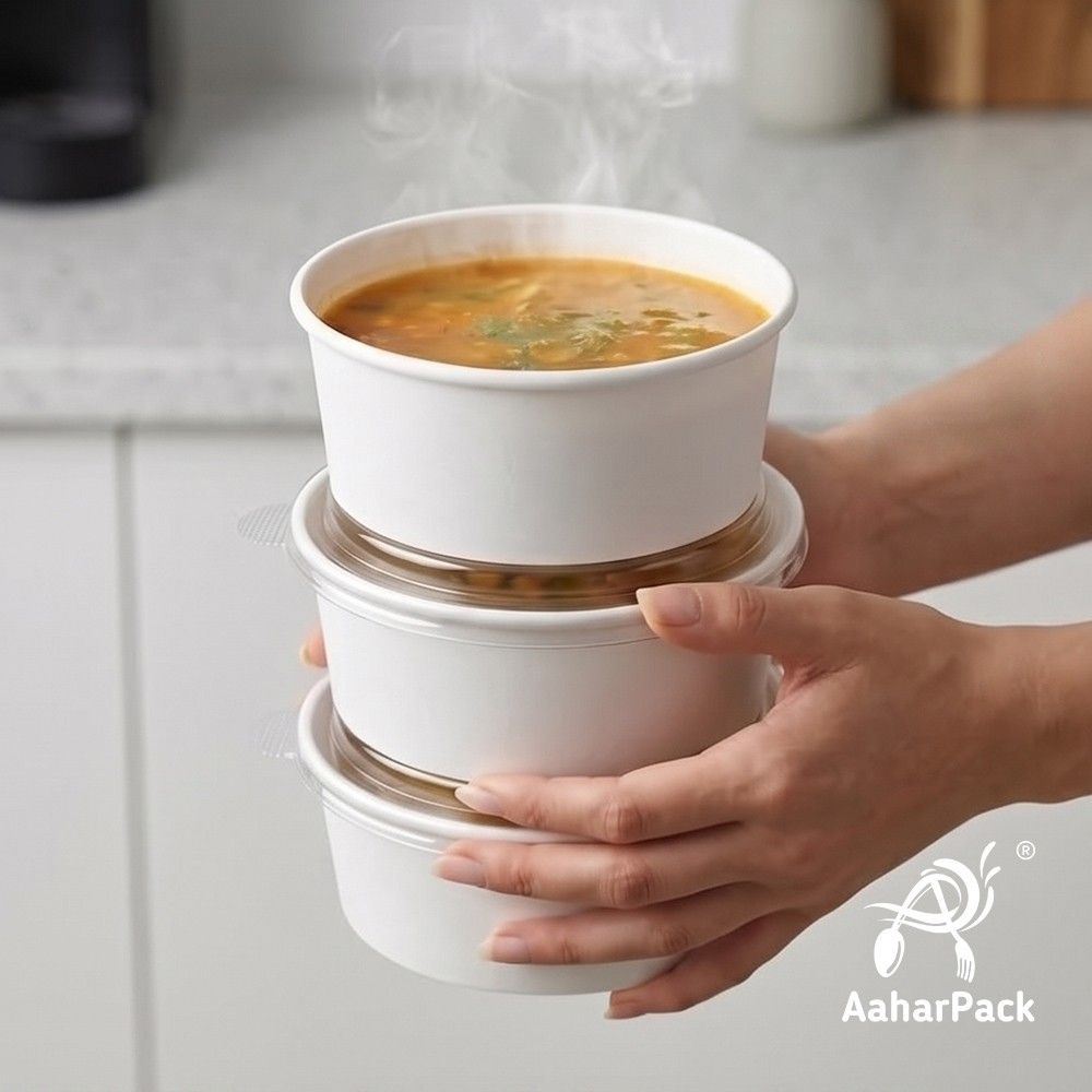 500 ML White Paper Salad Bowls with Clear PET Lids (Pack of 150) - Premium Disposable Food Containers | Leak-Proof Takeaway Packaging for Salads, Poke Bowls & Deli Display