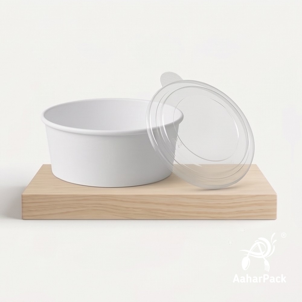 500 ML White Paper Salad Bowls with Clear PET Lids (Pack of 150) - Premium Disposable Food Containers | Leak-Proof Takeaway Packaging for Salads, Poke Bowls & Deli Display