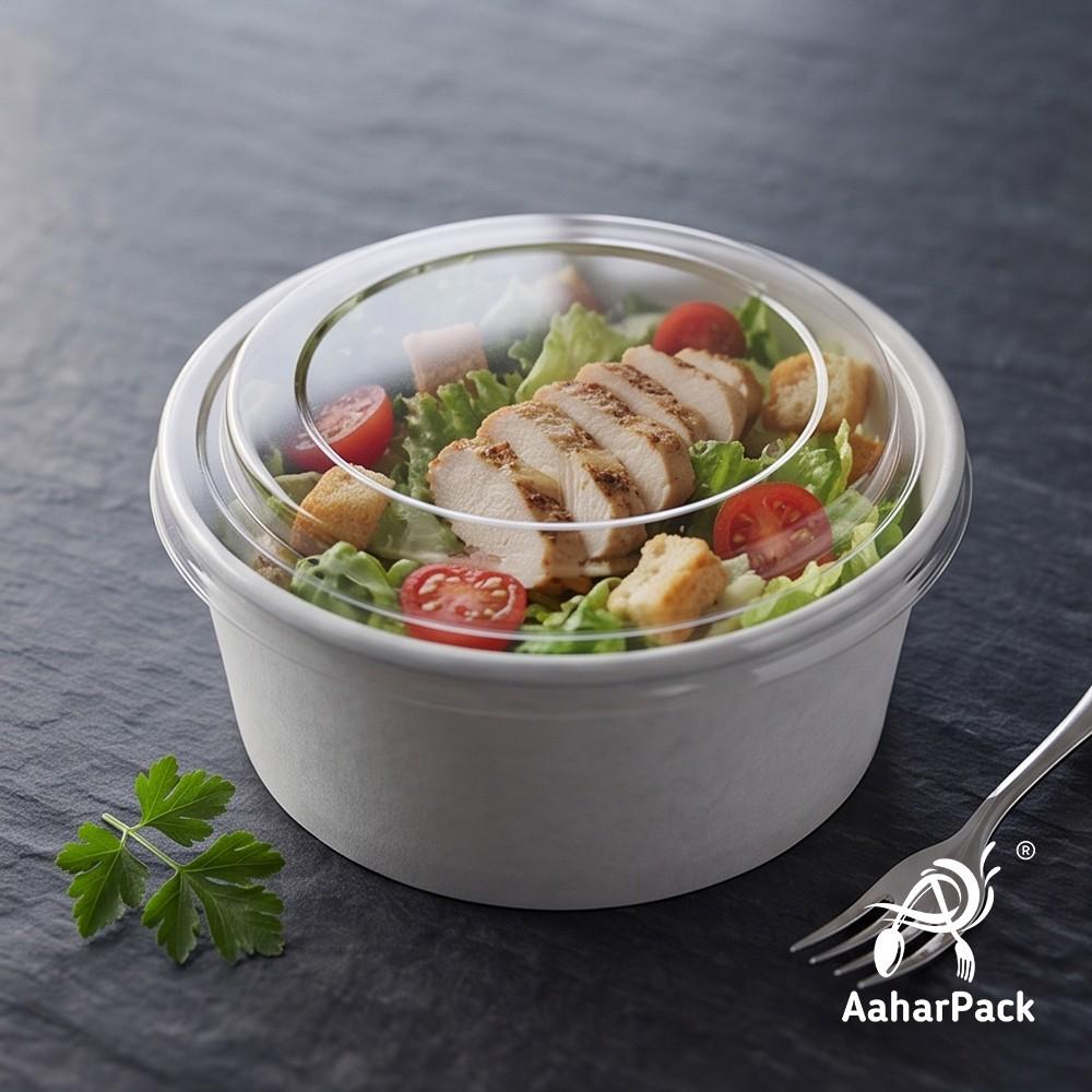 750 ML White Paper Salad Bowls with Clear PET Lids (Pack of 150) - Large Premium Disposable Food Containers | Leak-Proof Takeaway Packaging for Salads, Poke Bowls & Deli Display