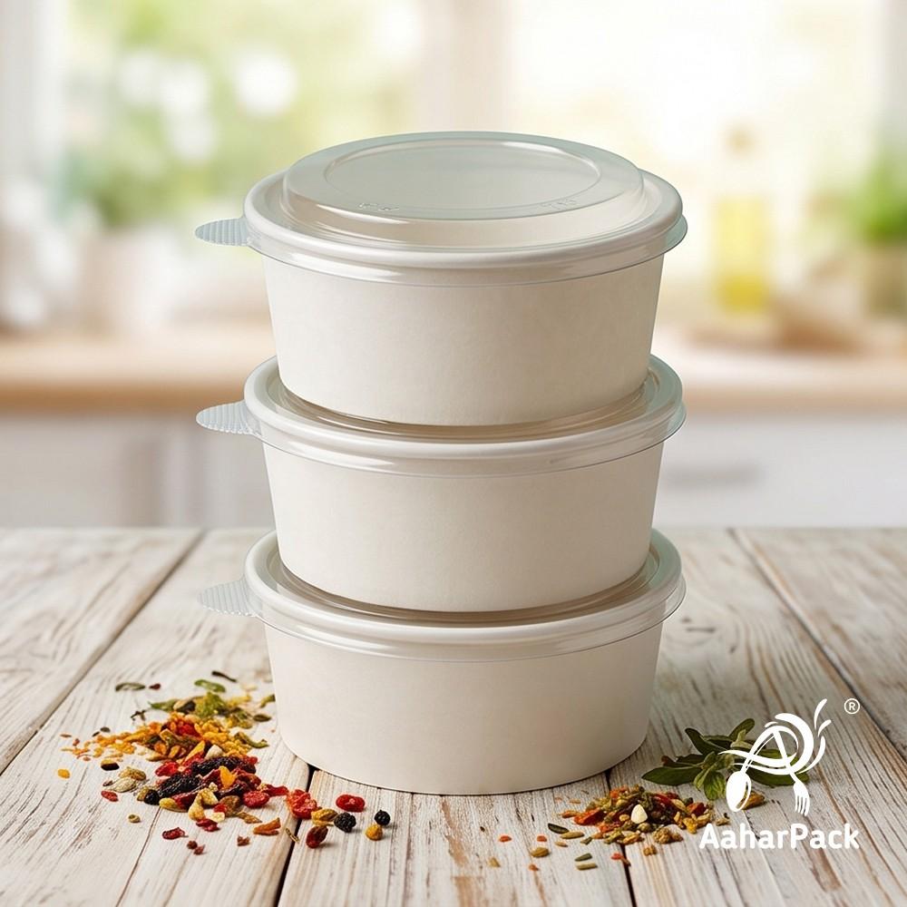 750 ML White Paper Salad Bowls with Clear PET Lids (Pack of 150) - Large Premium Disposable Food Containers | Leak-Proof Takeaway Packaging for Salads, Poke Bowls & Deli Display