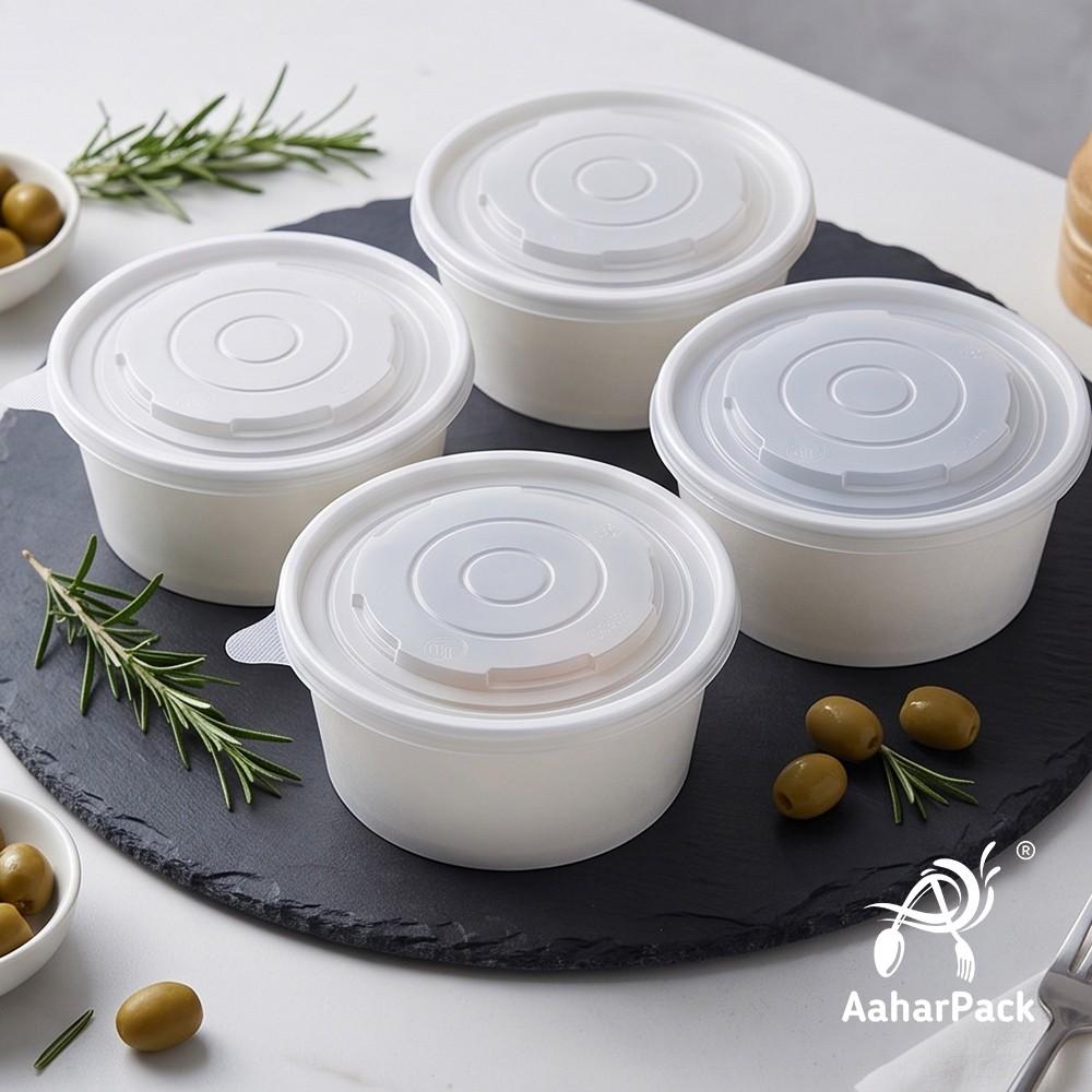 750 ML White Paper Salad Bowls with PP Lids (Pack of 150) - Large Microwave Safe Disposable Food Containers | Premium Leak-Proof Takeaway Packaging for Hot Meals, Curries & Delivery