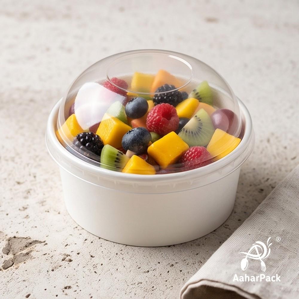 200 ML White Paper Bowls with Plastic Dome Lids (Pack of 150) - Small Disposable Paper Bowls | Premium Leak-Proof Takeaway Food Containers for Ice Cream Sundaes, Desserts & Sweet Treats