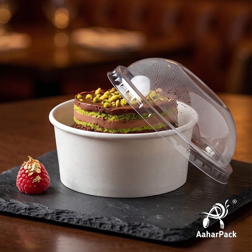 200 ML White Paper Bowls with Plastic Dome Lids (Pack of 150) - Small Disposable Paper Bowls | Premium Leak-Proof Takeaway Food Containers for Ice Cream Sundaes, Desserts & Sweet Treats