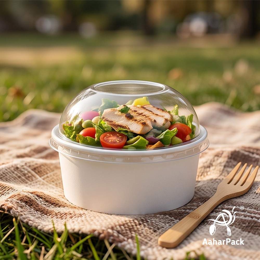 200 ML White Paper Bowls with Plastic Dome Lids (Pack of 150) - Small Disposable Paper Bowls | Premium Leak-Proof Takeaway Food Containers for Ice Cream Sundaes, Desserts & Sweet Treats