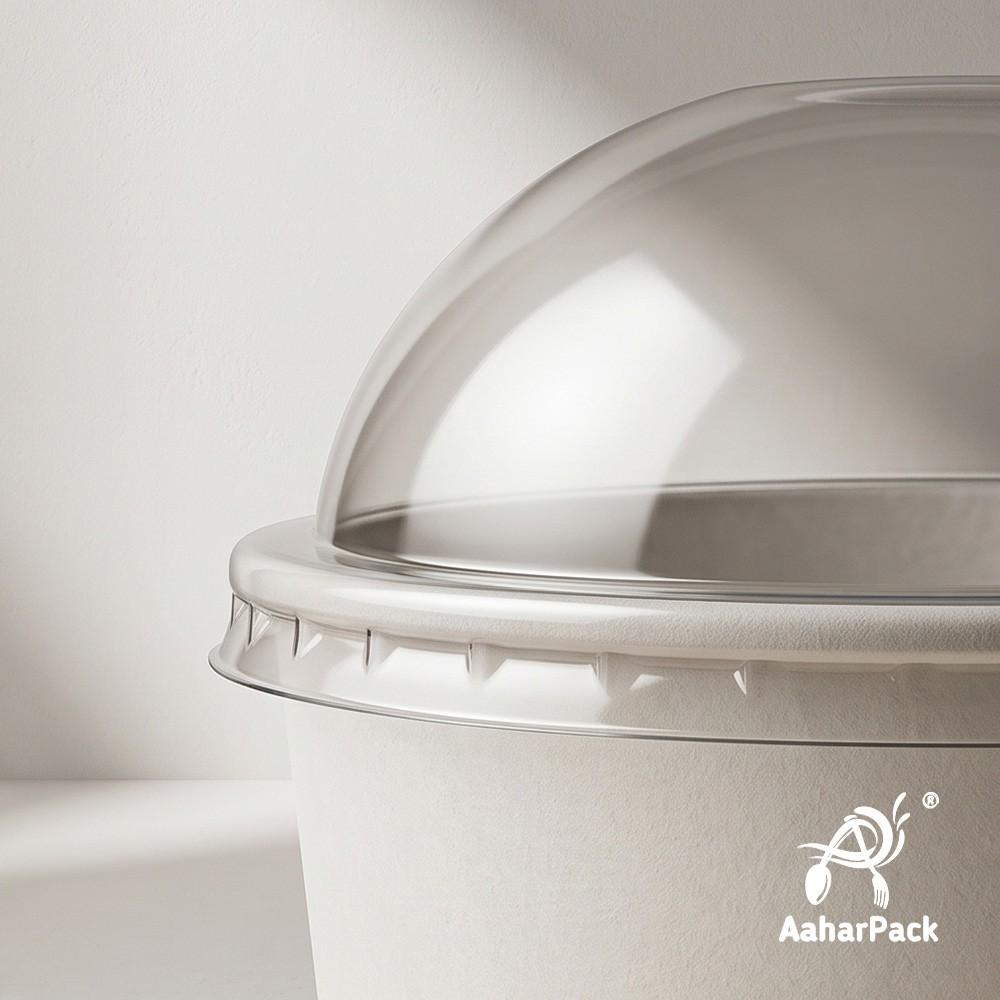 200 ML White Paper Bowls with Plastic Dome Lids (Pack of 150) - Small Disposable Paper Bowls | Premium Leak-Proof Takeaway Food Containers for Ice Cream Sundaes, Desserts & Sweet Treats