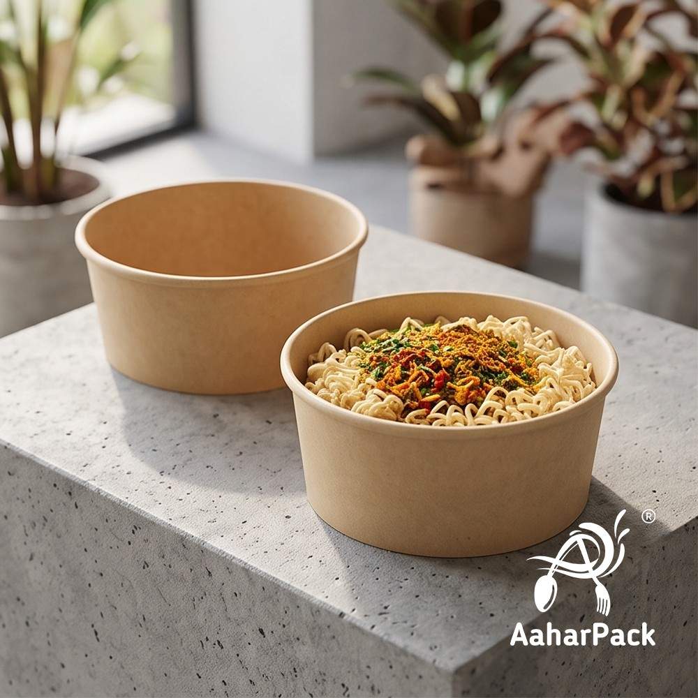 250 ML Kraft Paper Bowls with Dome Lids (Pack of 150) - Small Brown Disposable Paper Bowls | Eco-Friendly, Leak-Proof Takeaway Food Containers for Ice Cream Sundaes, Desserts & Fruit Bowls