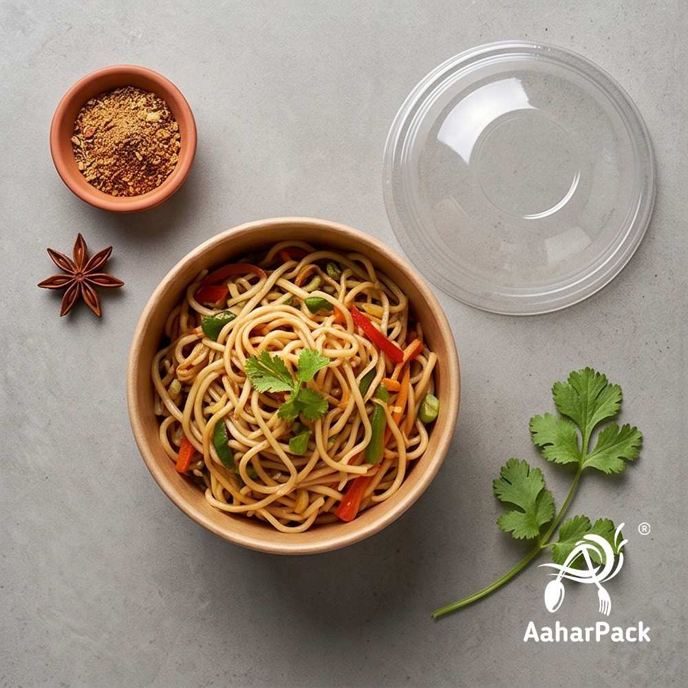 500 ML Kraft Paper Bowls with Dome Lids (Pack of 150) - Large Brown Disposable Paper Bowls | Eco-Friendly, Leak-Proof Takeaway Food Containers for Mega Sundaes, Smoothie Bowls & Loaded Desserts