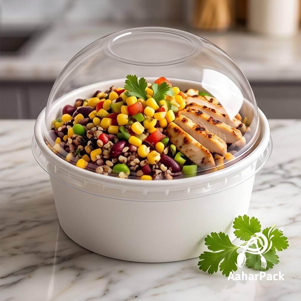 250 ML White Paper Bowls with Dome Lids (Pack of 150) - Small Disposable Paper Bowls | Premium Leak-Proof Takeaway Food Containers for Ice Cream Sundaes, Desserts & Fruit Bowls
