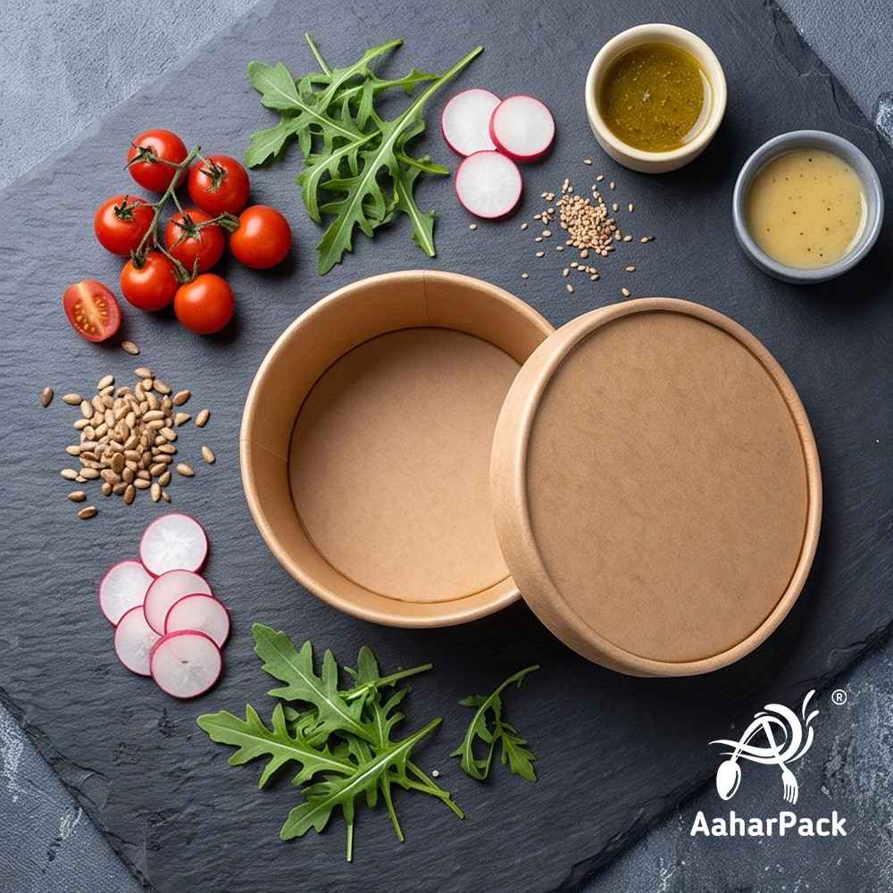 250 ML Kraft Paper Bowls with Paper Lids (Pack of 100) - 100% Eco-Friendly Disposable Paper Bowls | Premium Leak-Proof Brown Food Containers for Hot Soups, Gravies & Takeaway