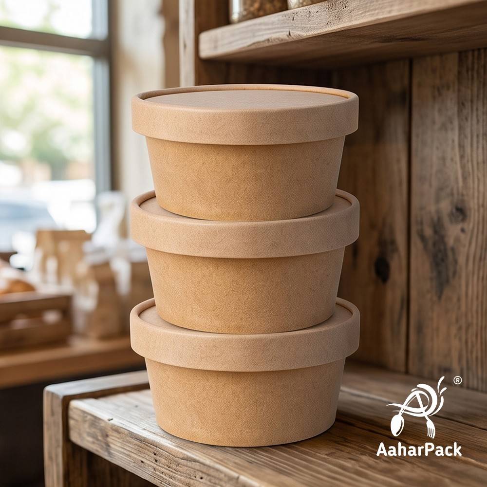 250 ML Kraft Paper Bowls with Paper Lids (Pack of 100) - 100% Eco-Friendly Disposable Paper Bowls | Premium Leak-Proof Brown Food Containers for Hot Soups, Gravies & Takeaway