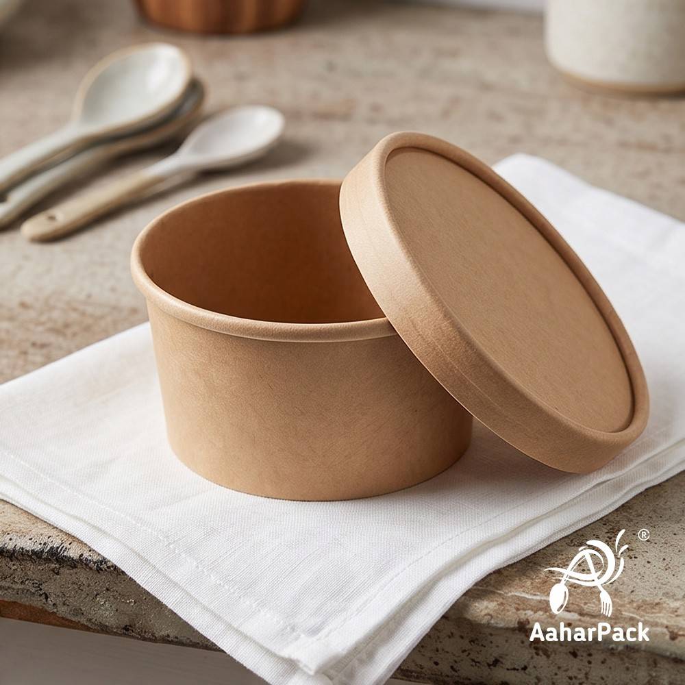 250 ML Kraft Paper Bowls with Paper Lids (Pack of 100) - 100% Eco-Friendly Disposable Paper Bowls | Premium Leak-Proof Brown Food Containers for Hot Soups, Gravies & Takeaway