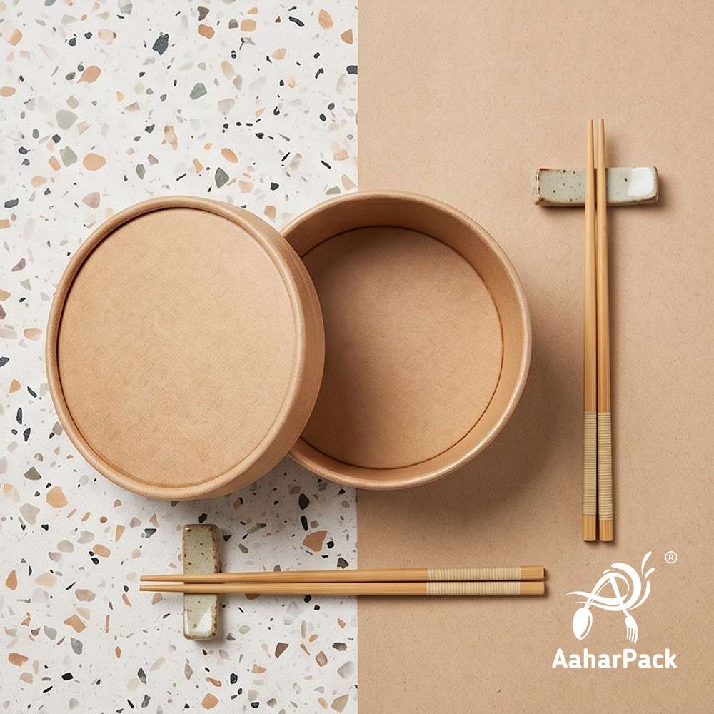 250 ML Kraft Paper Bowls with Paper Lids (Pack of 100) - 100% Eco-Friendly Disposable Paper Bowls | Premium Leak-Proof Brown Food Containers for Hot Soups, Gravies & Takeaway