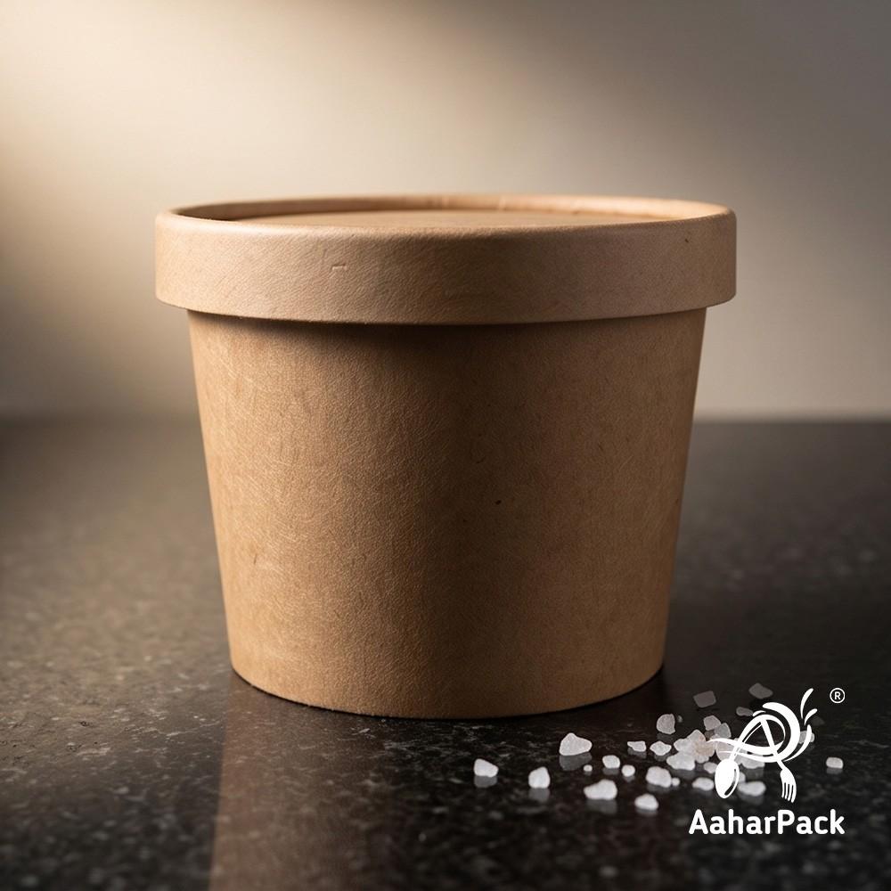 350 ML Kraft Paper Bowls with Paper Lids (Pack of 100) - 100% Eco-Friendly Medium Disposable Paper Bowls | Premium Leak-Proof Brown Food Containers for Hot Soups, Noodles & Curries