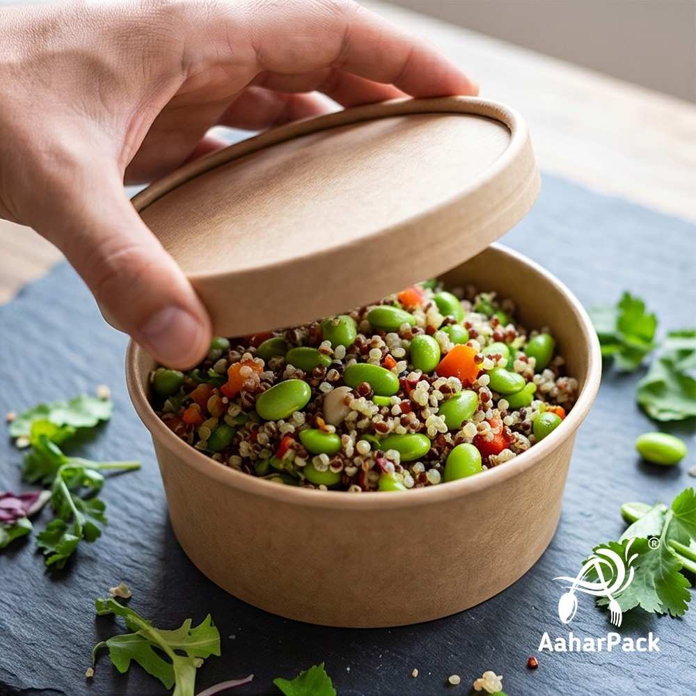 500 ML Kraft Paper Bowls with Paper Lids (Pack of 100) - 100% Eco-Friendly Large Disposable Paper Bowls | Premium Leak-Proof Brown Food Containers for Biryani, Hot Soups, Noodles & Curries