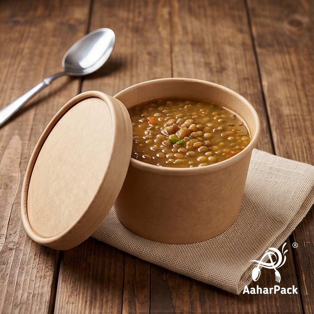 500 ML Kraft Paper Bowls with Paper Lids (Pack of 100) - 100% Eco-Friendly Large Disposable Paper Bowls | Premium Leak-Proof Brown Food Containers for Biryani, Hot Soups, Noodles & Curries