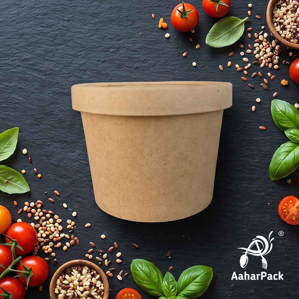 500 ML Kraft Paper Bowls with Paper Lids (Pack of 100) - 100% Eco-Friendly Large Disposable Paper Bowls | Premium Leak-Proof Brown Food Containers for Biryani, Hot Soups, Noodles & Curries