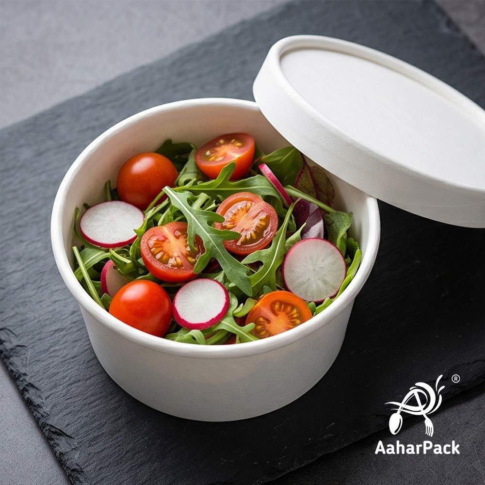 250 ML White Paper Bowls with Paper Lids (Pack of 100) - 100% Eco-Friendly Disposable Paper Bowls | Premium Leak-Proof Takeaway Food Containers for Hot Soups, Gravies & Desserts