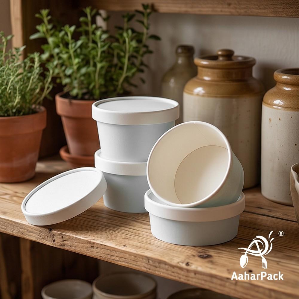 250 ML White Paper Bowls with Paper Lids (Pack of 100) - 100% Eco-Friendly Disposable Paper Bowls | Premium Leak-Proof Takeaway Food Containers for Hot Soups, Gravies & Desserts