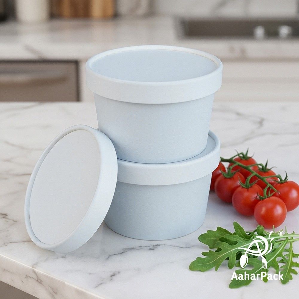 250 ML White Paper Bowls with Paper Lids (Pack of 100) - 100% Eco-Friendly Disposable Paper Bowls | Premium Leak-Proof Takeaway Food Containers for Hot Soups, Gravies & Desserts