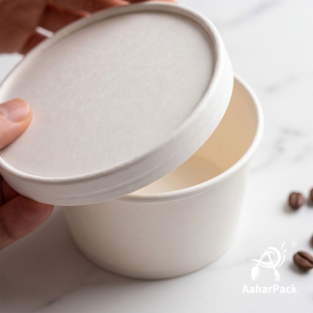 350 ML White Paper Bowls with Paper Lids (Pack of 100) - 100% Eco-Friendly Medium Disposable Paper Bowls | Premium Leak-Proof Takeaway Food Containers for Hot Soups, Noodles & Curries
