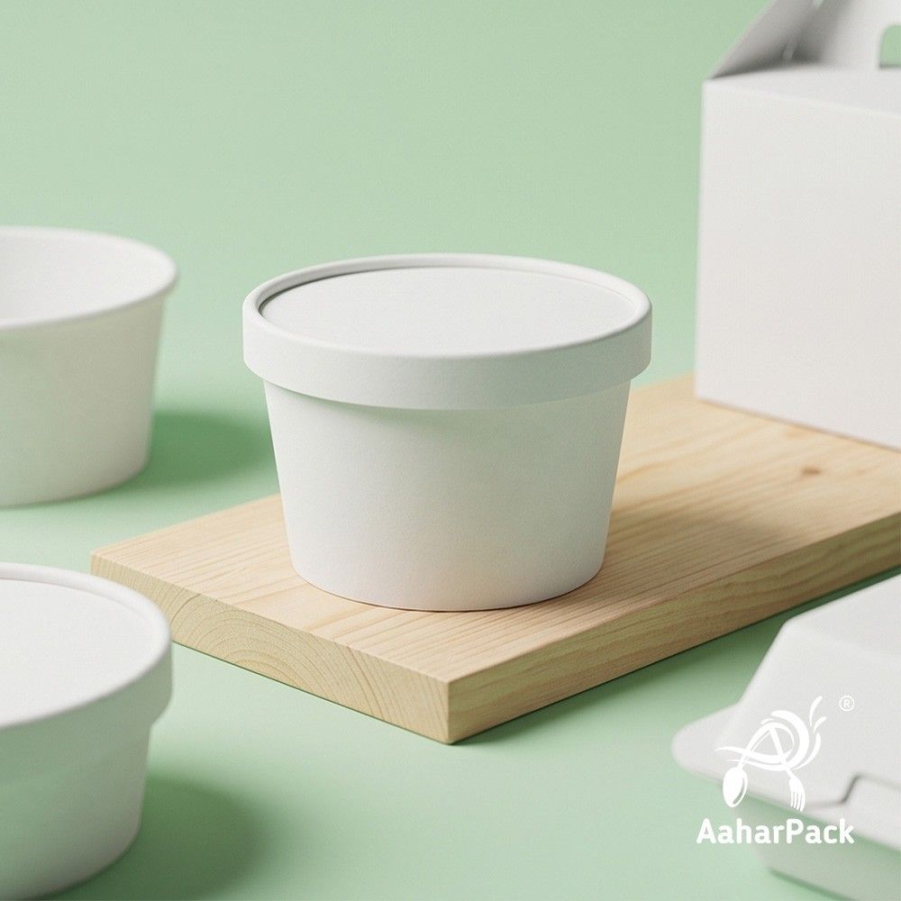 500 ML White Paper Bowls with Paper Lids (Pack of 100) - 100% Eco-Friendly Large Disposable Paper Bowls | Premium Leak-Proof Takeaway Food Containers for Biryani, Hot Soups & Noodles