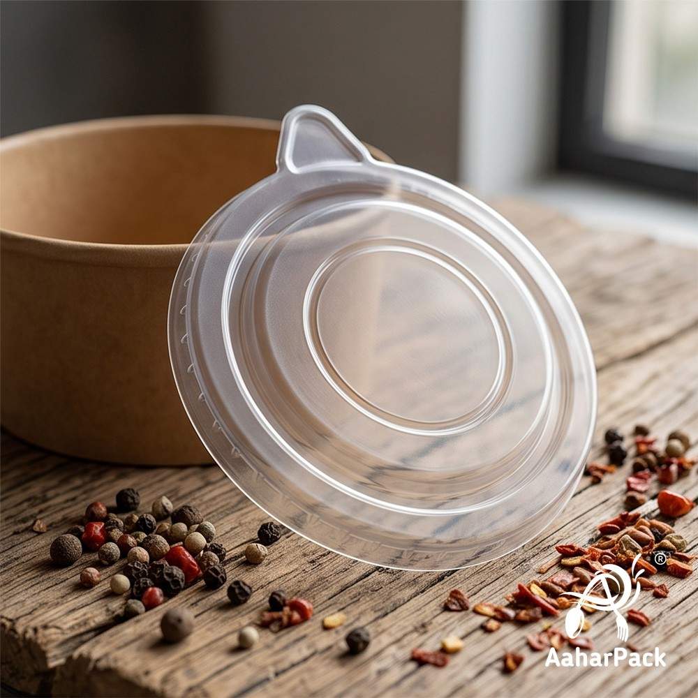 250 ML Kraft Paper Bowls with Plastic Flat Lids (Pack of 150) - Small Brown Disposable Paper Bowls | Eco-Friendly, Leak-Proof Takeaway Food Containers for Hot Soups, Gravies, Dips & Sides