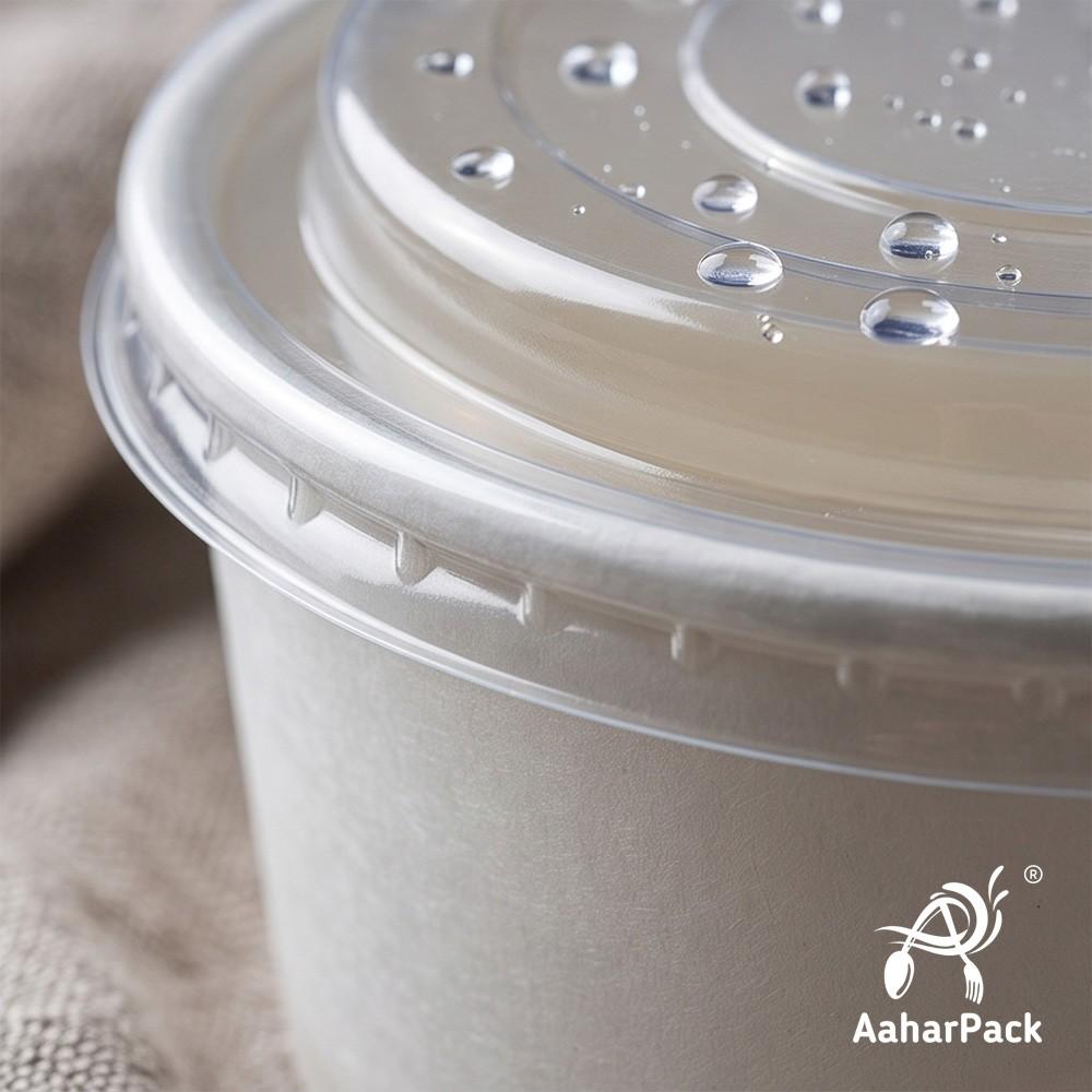 250 ML White Paper Bowls with Plastic Flat Lids (Pack of 150) - Small Disposable Paper Bowls | Premium Leak-Proof Takeaway Food Containers for Hot Soups, Desserts, Dips & Side Dishes