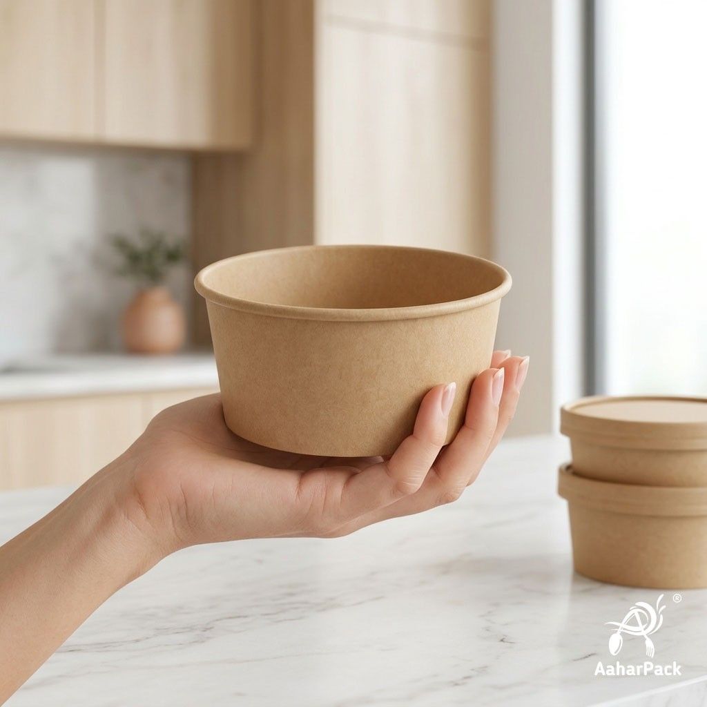 250 ML Kraft Paper Bowls Without Lid (Pack of 200) - Small Brown Disposable Paper Bowls | Eco-Friendly, Leak-Proof Food Containers for Hot Soups, Desserts, Dips & Side Dishes