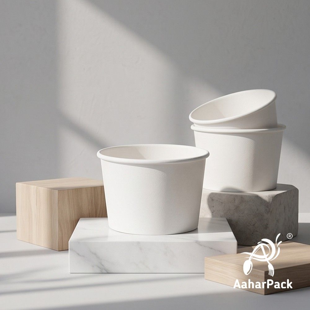 500 ML White Paper Bowls Without Lid (Pack of 200) - Large Disposable Paper Bowls | Premium Leak-Proof Food Containers for Hot Soups, Salads, Noodles & Biryani