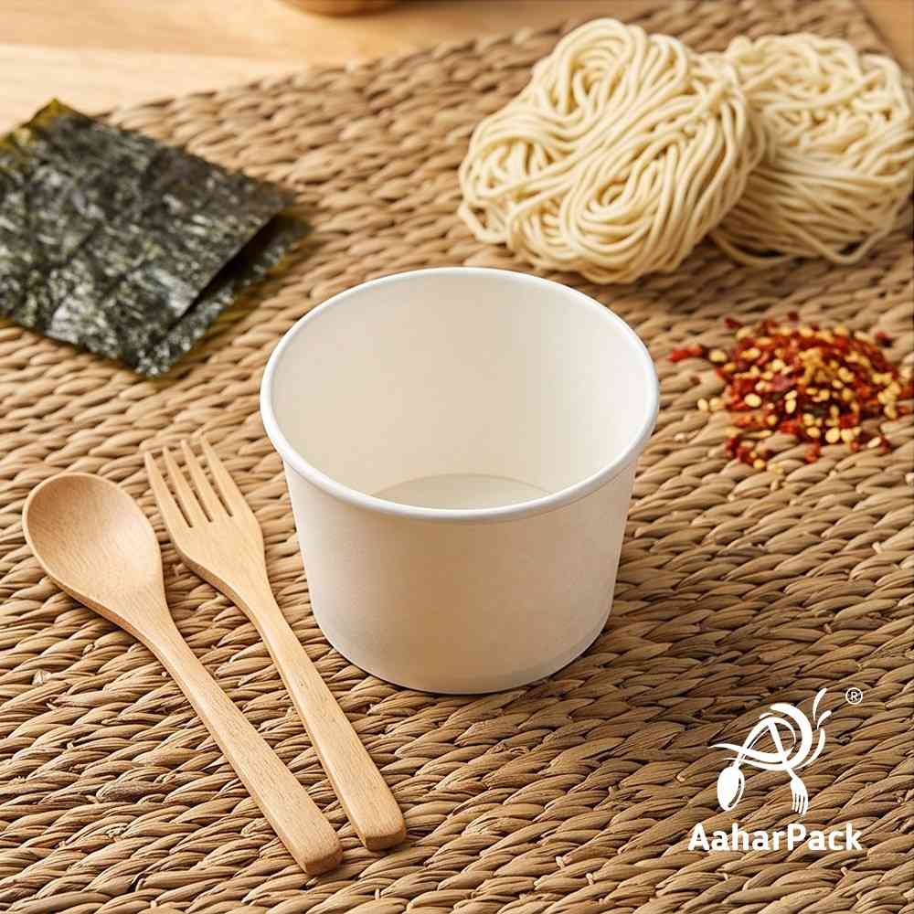 500 ML White Paper Bowls Without Lid (Pack of 200) - Large Disposable Paper Bowls | Premium Leak-Proof Food Containers for Hot Soups, Salads, Noodles & Biryani