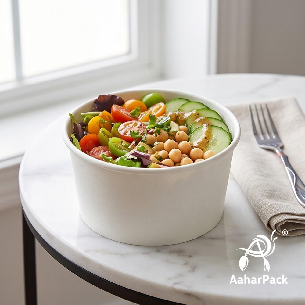 500 ML White Paper Bowls Without Lid (Pack of 200) - Large Disposable Paper Bowls | Premium Leak-Proof Food Containers for Hot Soups, Salads, Noodles & Biryani