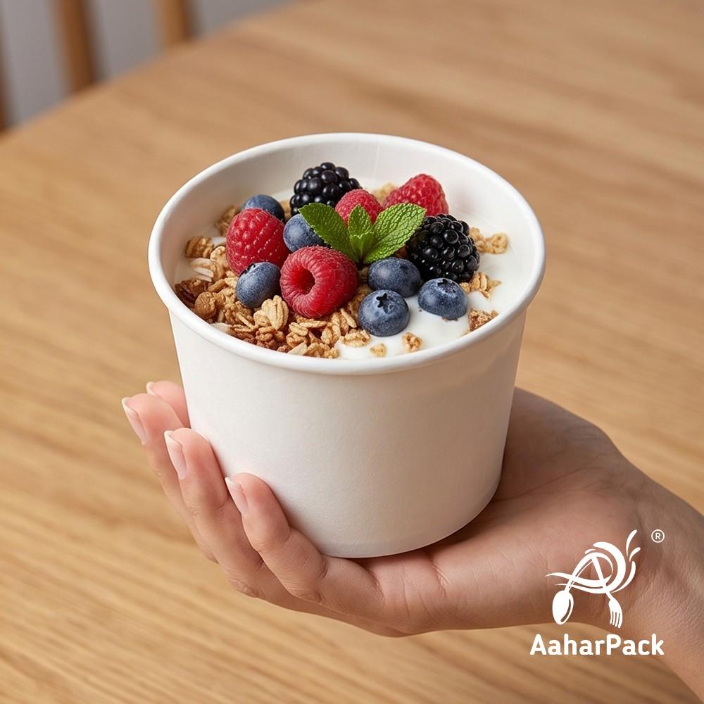 500 ML White Paper Bowls Without Lid (Pack of 200) - Large Disposable Paper Bowls | Premium Leak-Proof Food Containers for Hot Soups, Salads, Noodles & Biryani