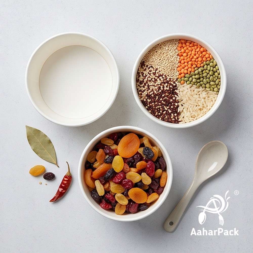 500 ML White Paper Bowls Without Lid (Pack of 200) - Large Disposable Paper Bowls | Premium Leak-Proof Food Containers for Hot Soups, Salads, Noodles & Biryani