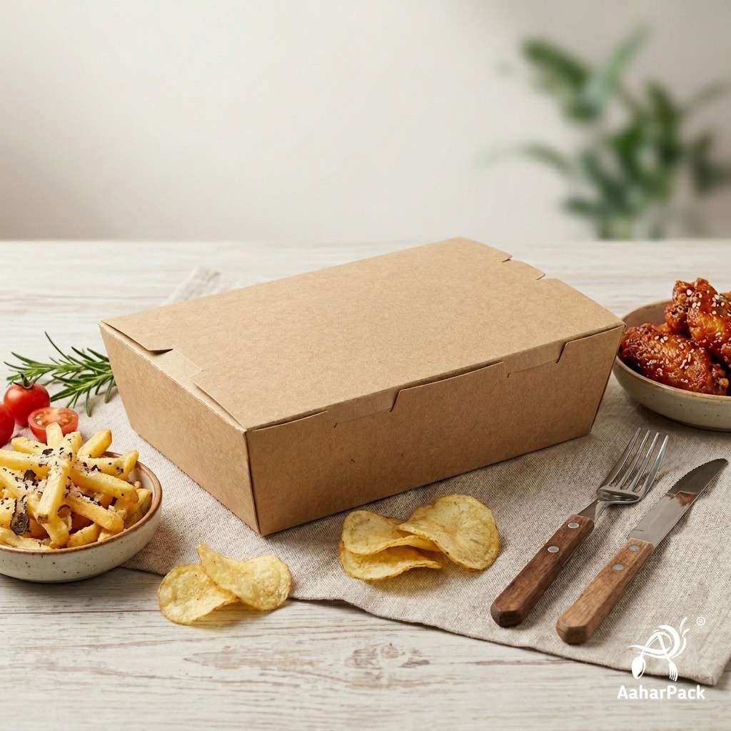 1200 ML Kraft Brown Paper Food Boxes (100 Pcs) - Large Eco-Friendly Takeaway Containers | Leak-Proof Packaging for Biryani & Meals