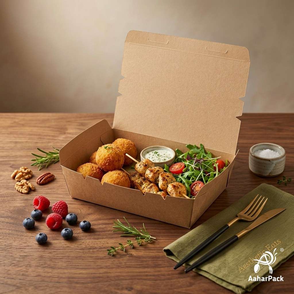 1200 ML Kraft Brown Paper Food Boxes (100 Pcs) - Large Eco-Friendly Takeaway Containers | Leak-Proof Packaging for Biryani & Meals