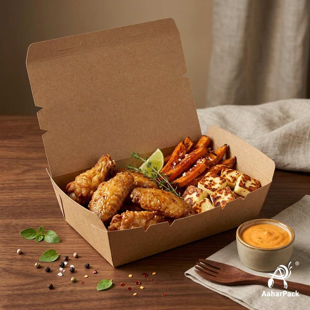 1200 ML Kraft Brown Paper Food Boxes (100 Pcs) - Large Eco-Friendly Takeaway Containers | Leak-Proof Packaging for Biryani & Meals