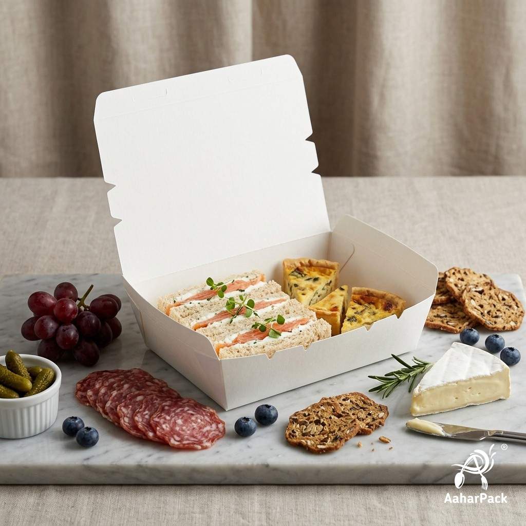 1200 ML White Paper Food Boxes (Pack of 100) - Large Leak-Proof Takeaway Containers | Disposable Fold-Top Meal Boxes
