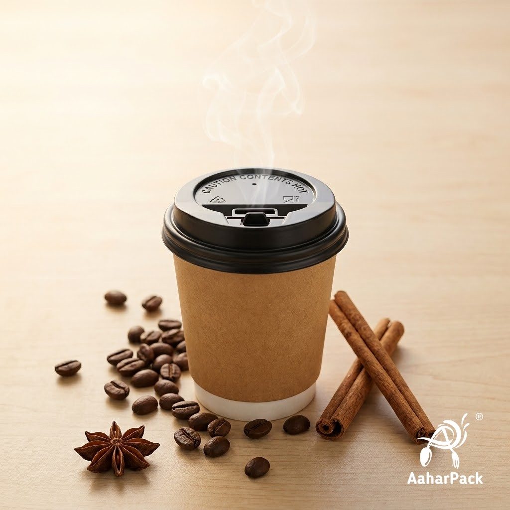 120 ML (4 oz) Kraft Double Wall Paper Cups with Lockable Black Lids (Pack of 300) - Spill-Proof Insulated Espresso & Tasting Cups