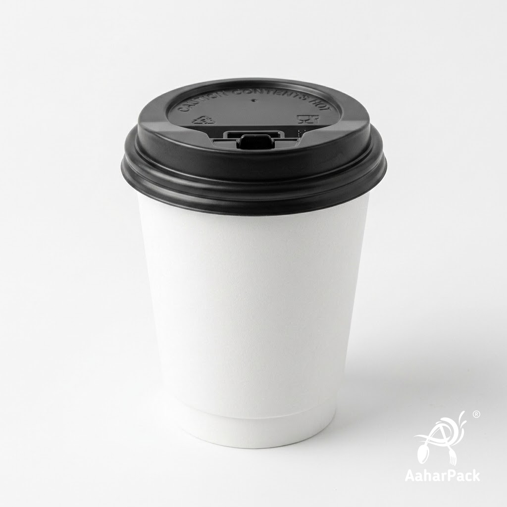 120 ML (4 oz) White Double Wall Paper Cups with Lockable Black Lids (Pack of 300) - Spill-Proof Insulated Espresso & Tasting Cups