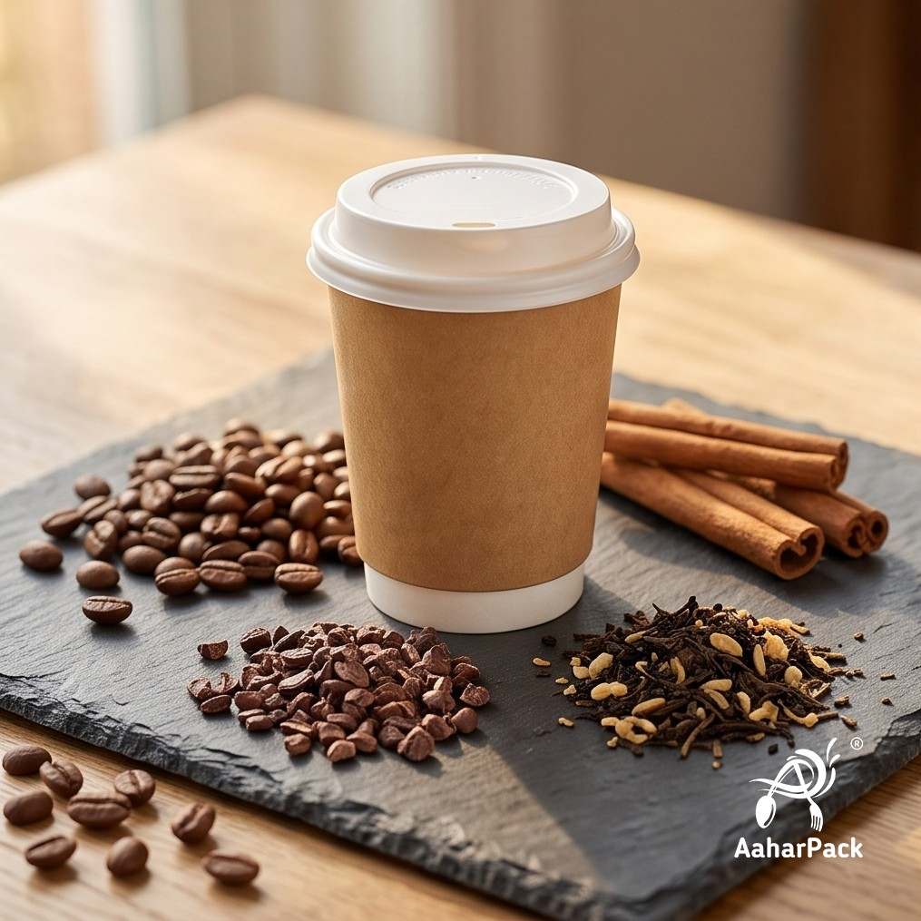 210 ML (7 oz) Kraft Double Wall Paper Cups with Bagasse Sipper Lids (Pack of 175) - 100% Plastic-Free Insulated Takeaway Cups