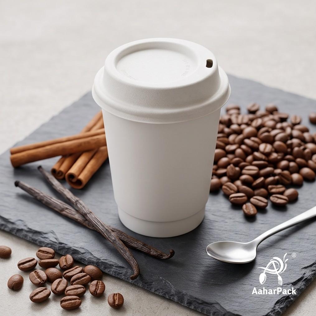 210 ML (7 oz) White Double Wall Paper Cups with Bagasse Sipper Lids (Pack of 175) - 100% Plastic-Free Insulated Takeaway Cups