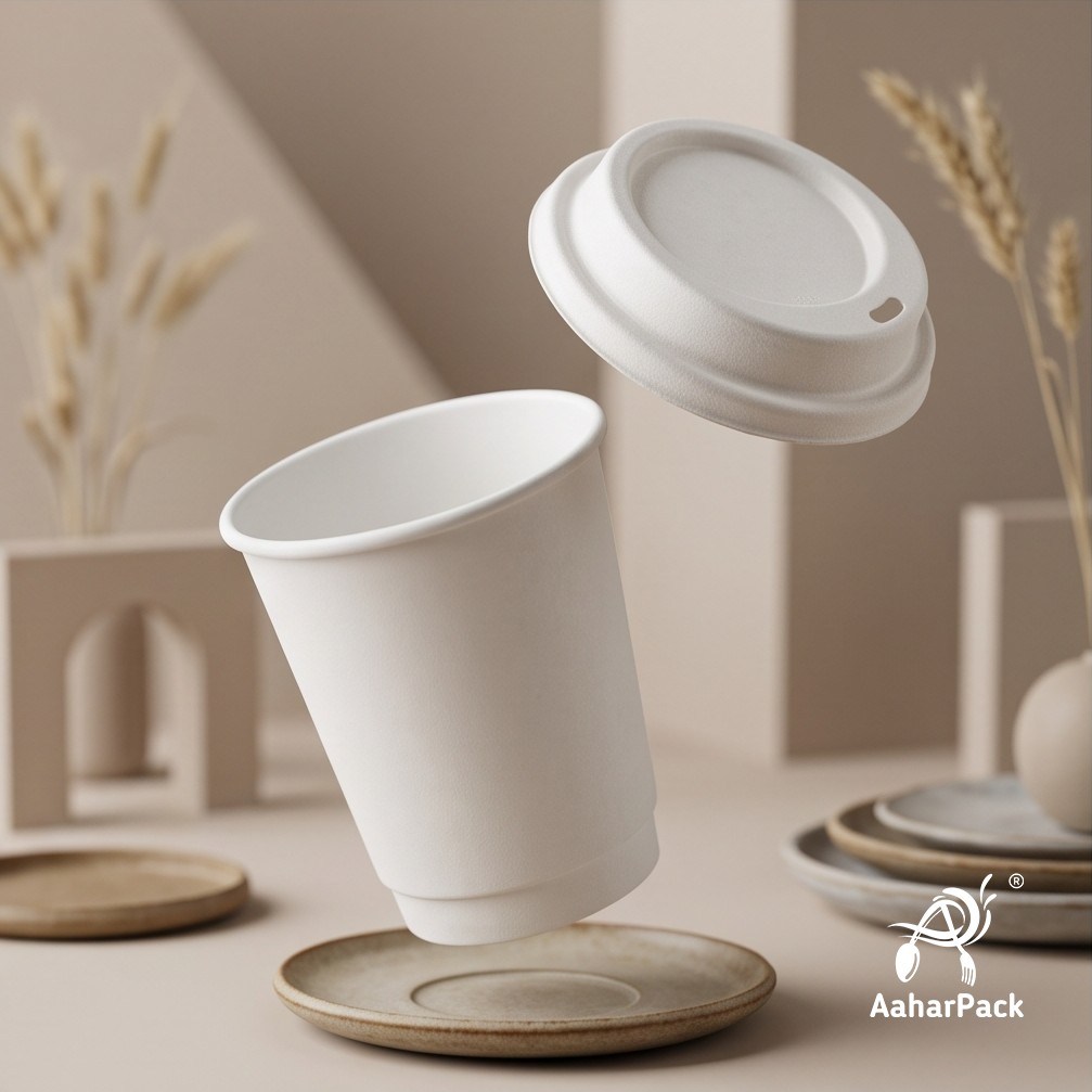 210 ML (7 oz) White Double Wall Paper Cups with Bagasse Sipper Lids (Pack of 175) - 100% Plastic-Free Insulated Takeaway Cups