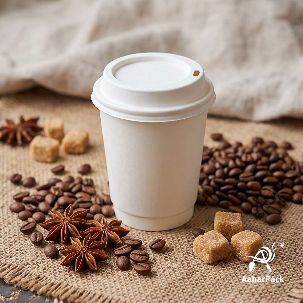 210 ML (7 oz) White Double Wall Paper Cups with Bagasse Sipper Lids (Pack of 175) - 100% Plastic-Free Insulated Takeaway Cups