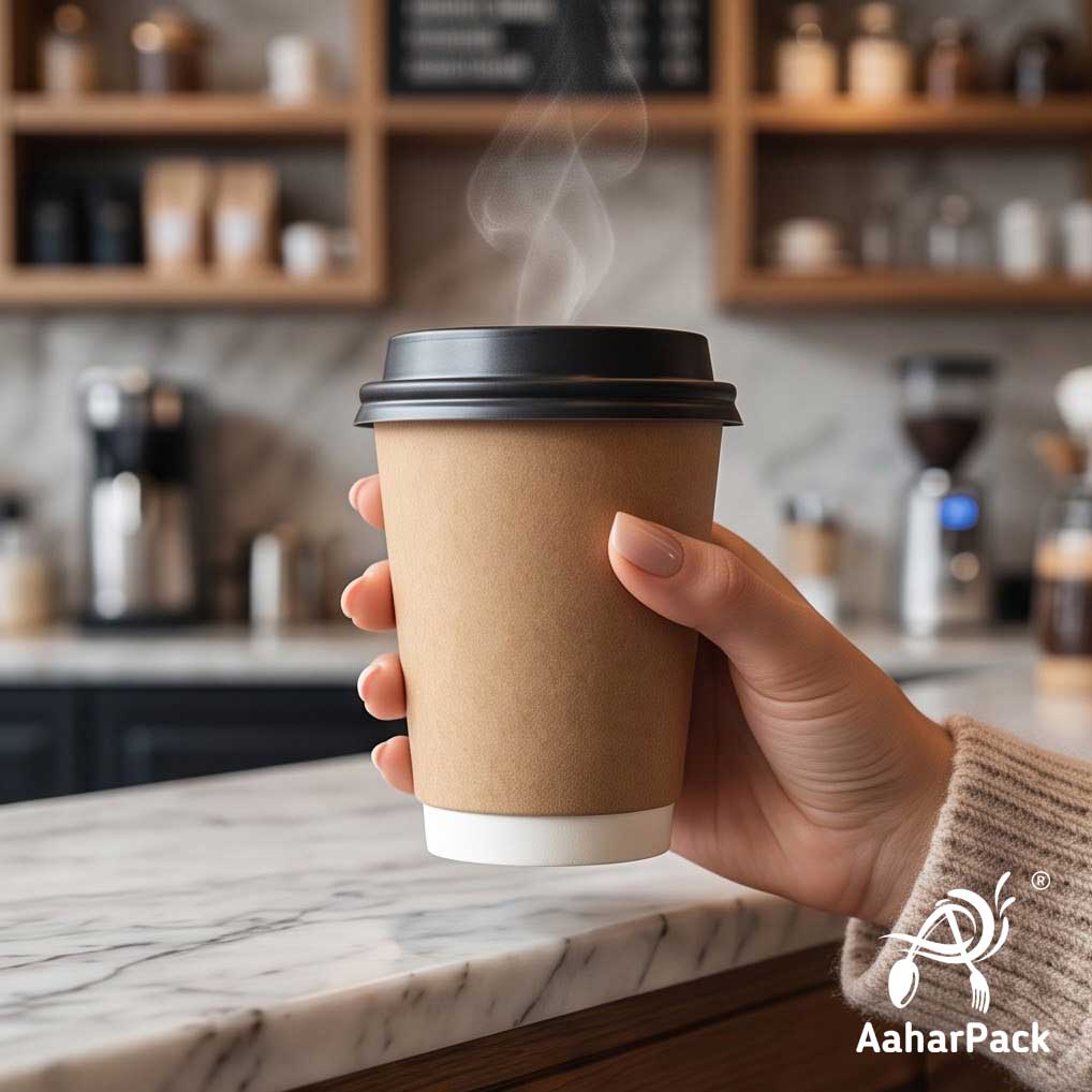 300 ML (10 oz) Kraft Double Wall Paper Cups with Lockable Black Sipper Lids (Pack of 200) - Spill-Proof Insulated Takeaway Cups