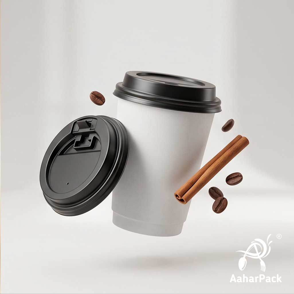250 ML (8 oz) White Double Wall Paper Cups with Lockable Black Sipper Lids (Pack of 150) - Spill-Proof Insulated Takeaway Cups