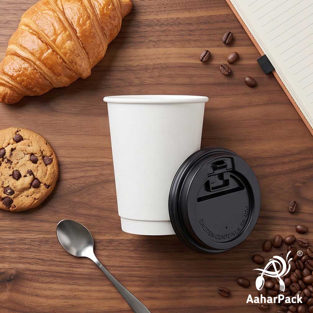 300 ML (10 oz) White Double Wall Paper Cups with Lockable Black Sipper Lids (Pack of 200) - Spill-Proof Insulated Takeaway Cups