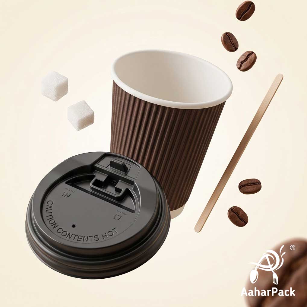 250 ML (8 oz) Black Ripple Wall Paper Cups with Lockable Black Sipper Lids (Pack of 150) - Spill-Proof Insulated Takeaway Cups