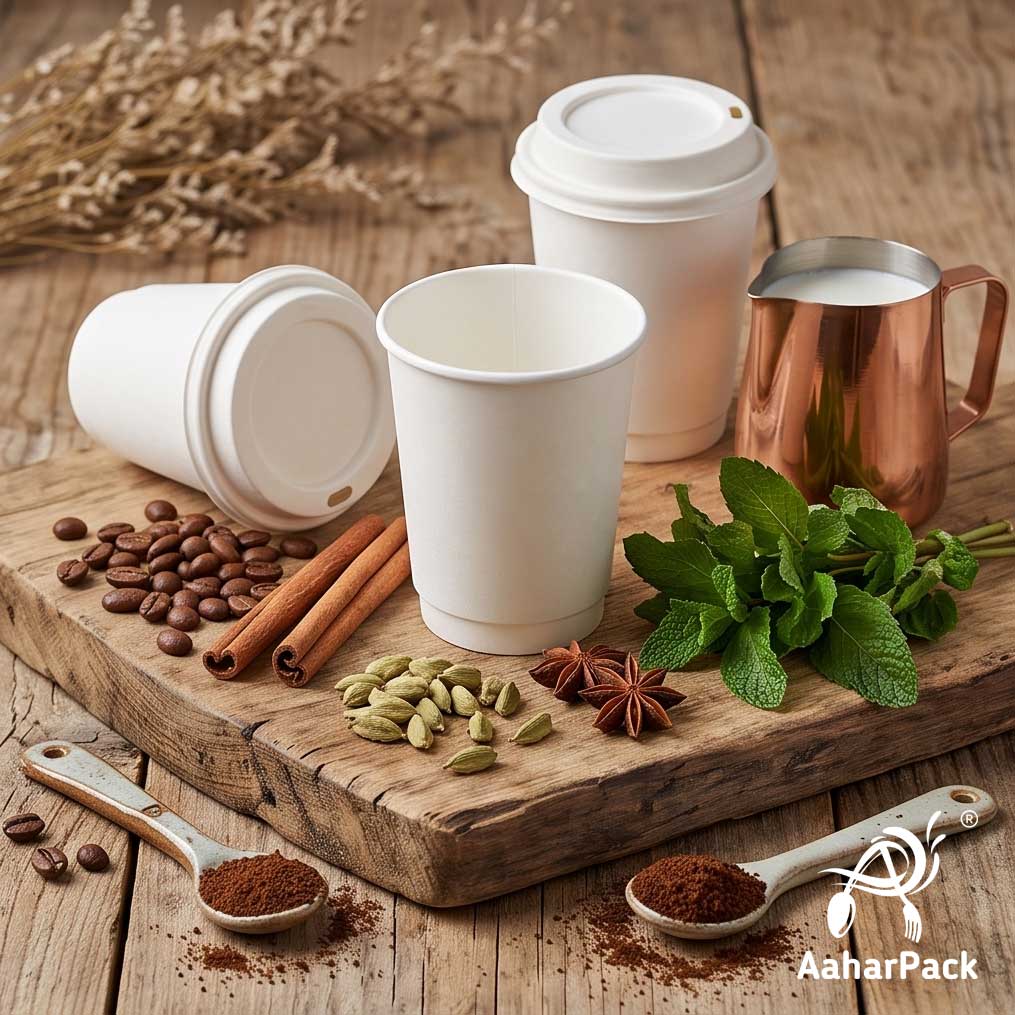 250 ML (8 oz) White Double Wall Paper Cups with Bagasse Sipper Lids (Pack of 150) - 100% Plastic-Free Insulated Takeaway Cups